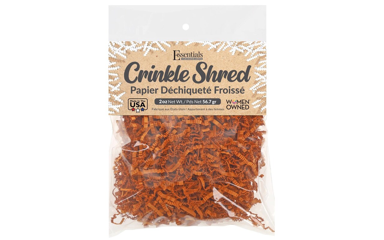 Essentials by Leisure Arts Crinkle Shred Bag, Pumpkin, 2oz Shredded Paper Filler, Crinkle Cut Paper Shred Filler, Box Filler, Shredded Paper for Gift Box, Paper Crinkle Filler, Box Filling